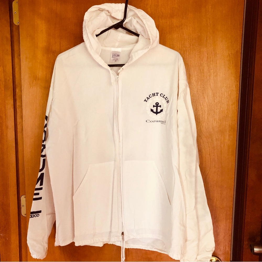 White/Navy Cotton Zip-Up Hoodie